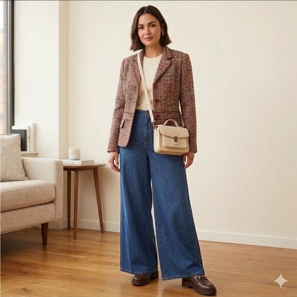 Sz 12P SAG HARBOR Petite Brown Pink Tweed Waist Accent Long Sleeve Blazer - Picture 3 of 10